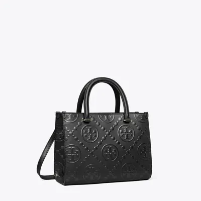 Tory Burch T Monogram Top-handle Embossed Tote In Black