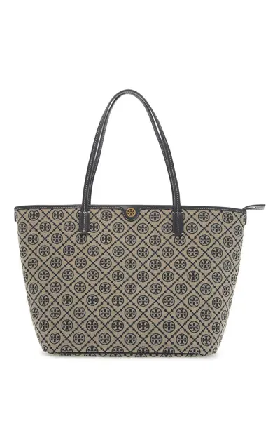 Tory Burch T Monogram Tote Bag In Beige, Blue