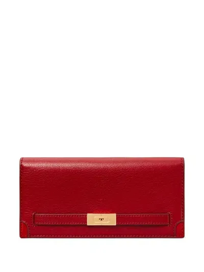 Tory Burch T Textured Slim Wallet In Red