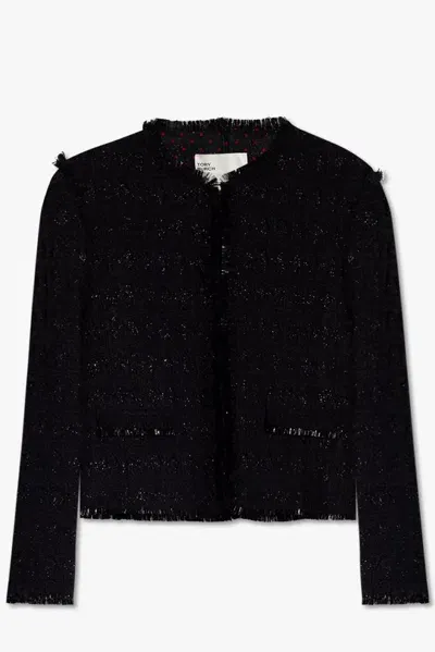 Tory Burch Tweed Roundneck Jacket In Black