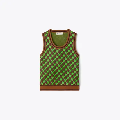 Tory Burch Viscose Jacquard Tank In Neon Bright Green Small Zebra