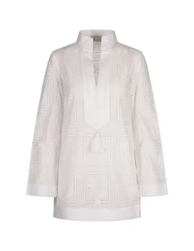 Tory Burch White Tory Perforated Tunic