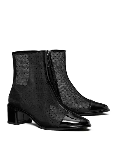 Tory Burch Polka-dot Mesh Cap-toe Ankle Boots In Nero