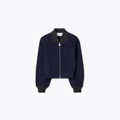 Tory Burch Wool Bomber Jacket In Medium Navy