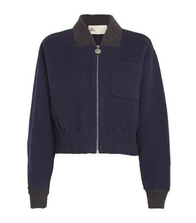 Tory Burch Wool Bomber Jacket In Navy