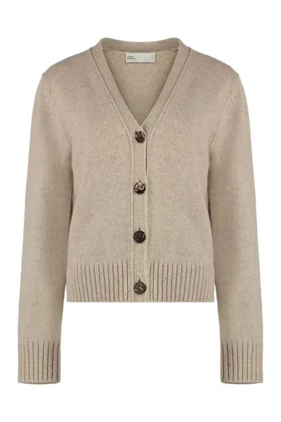 Tory Burch Wool Cardigan In Beige