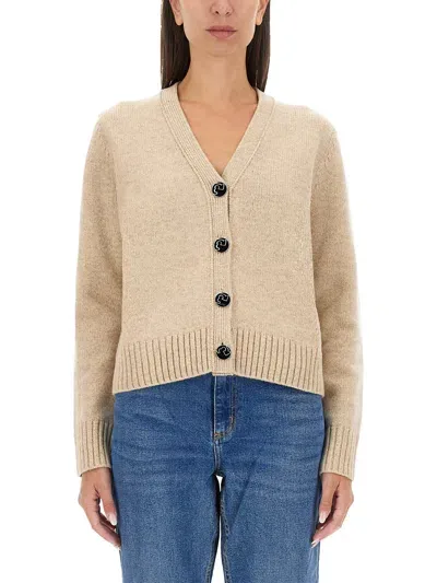 Tory Burch Wool Cardigan In Beige