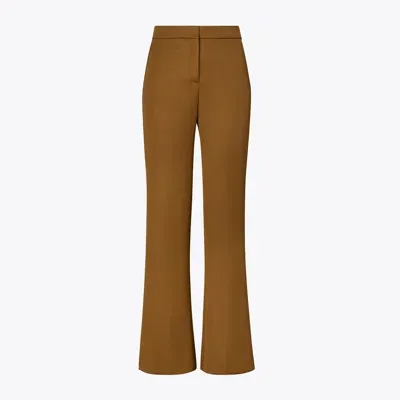 Tory Burch Wool Twill Pant In Mocha Chip