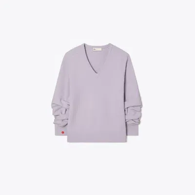 Tory Burch Wool V-neck Sweater In Lavender Dusk