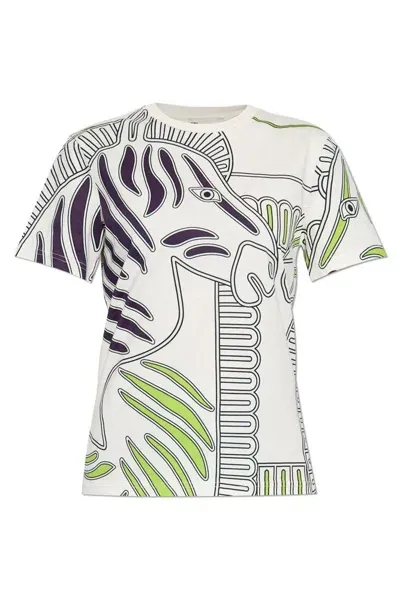 Tory Burch Zebra Printed Crewneck T In Multi