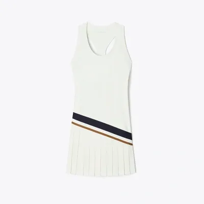 Tory Sport Tory Burch Chevron Pleated Tennis Dress In White