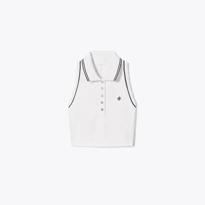 Tory Sport Tory Burch Tech Piqué Cropped Polo Tennis Tank In Snow White/tory Navy