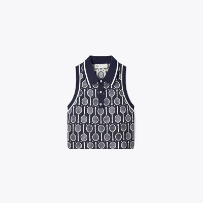 Tory Sport Tory Burch Cropped Tech Knit Polo Tank In Tory Navy Racquets