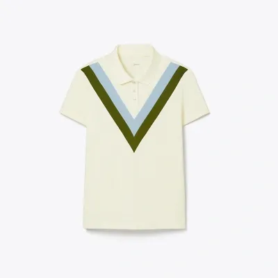 Tory Sport Tory Burch Performance Piqué Chevron Polo In Beige