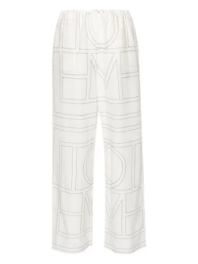 Toteme Pre Monogram Cotton Blend Trousers In White