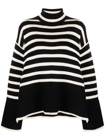 Toteme Pre Wool Striped Turtle Neck Jumper In Black