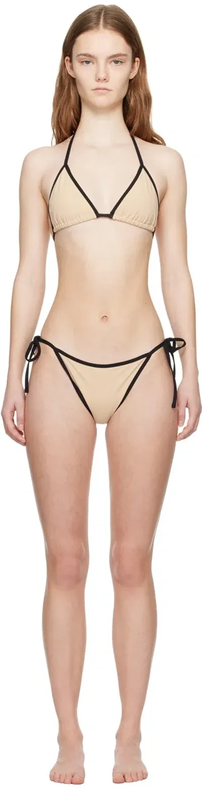 Totême Beige Stripe Tie Bikini In 056 Light Hay