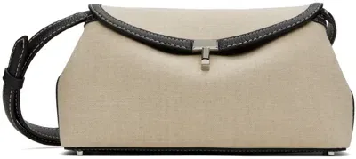 Totême T-lock Leather-trimmed Cotton-canvas Clutch In Ecru/black