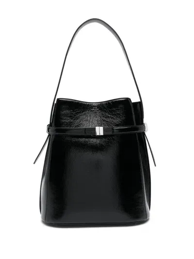 Totême Belted Naplack-leather Bucket Bag In Black