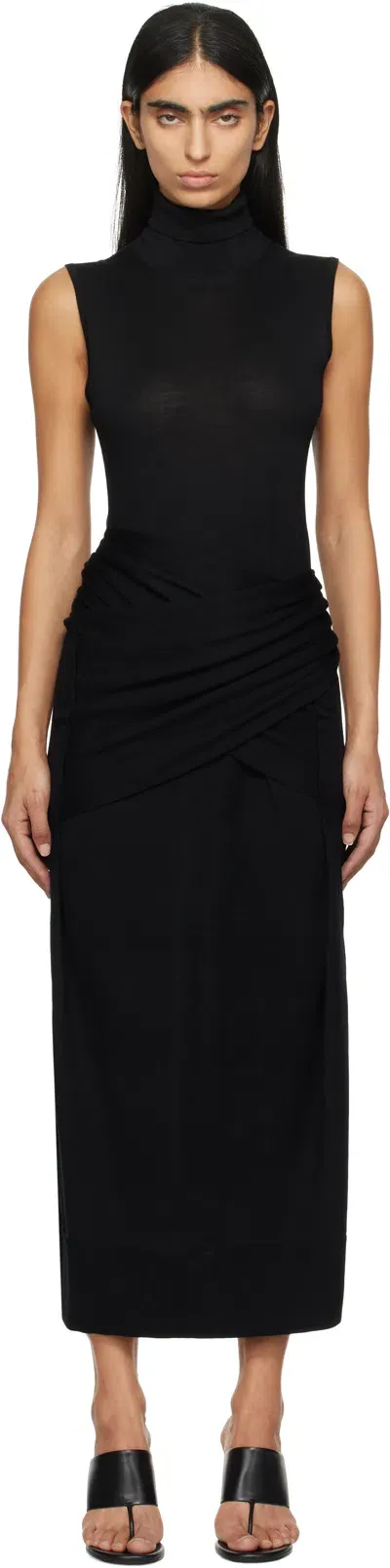 Totême Black Draped Knit Midi Dress In Black 001