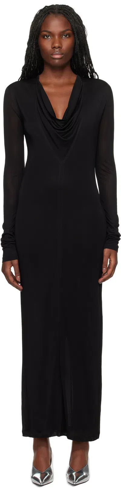 Totême Black Draped V-neck Maxi Dress In Black 001