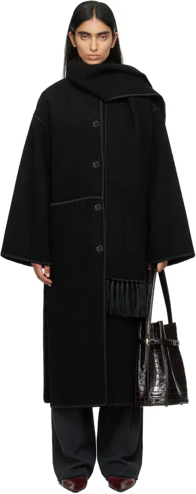 Totême Black Embroidered Scarf Coat In Black 001