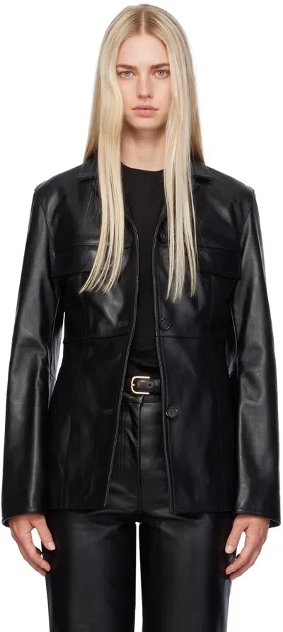 Totême Black Hourglass Leather Jacket In 001 Black