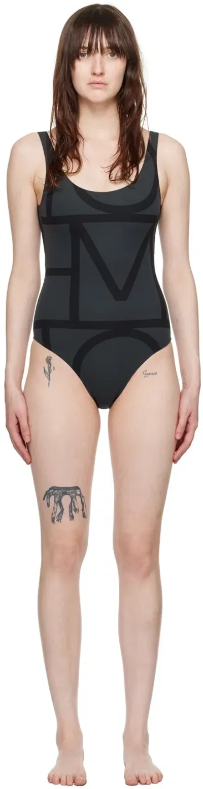 Totême Black Monogram Swimsuit In 925 Black Monogram