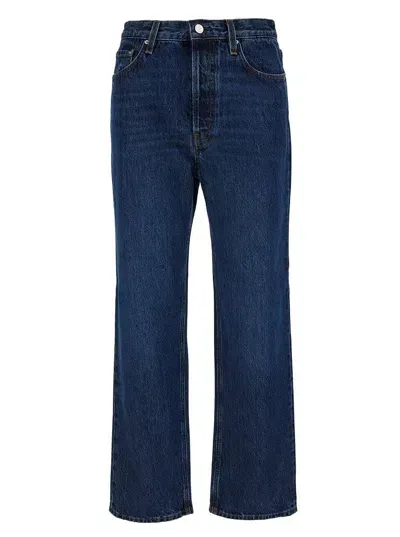 Totême Blue High-waisted Jeans With Logo Patch In Cotton Denim Woman