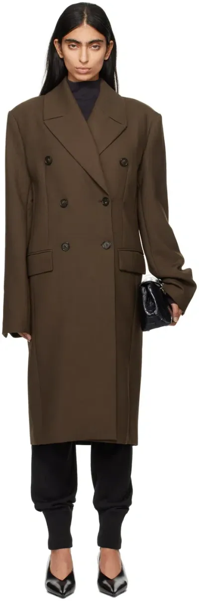 Totême Brown Broad Midi Coat In Bark 213