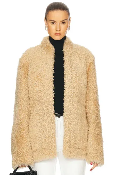 Totême Cinched Shearling Jacket In Yellow