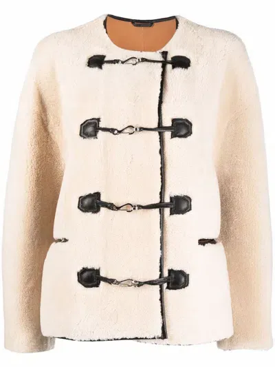 Totême Toteme Teddy Shearling Clasp Jacket Clothing In White