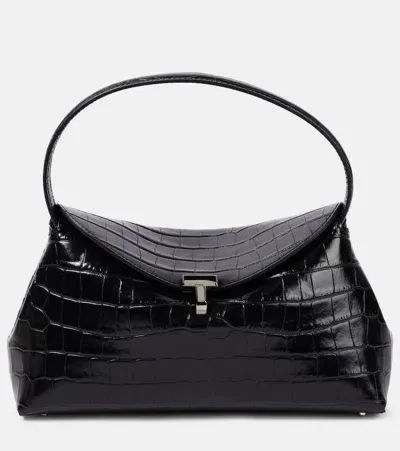 Totême Croc-effect Leather Clutch In Black