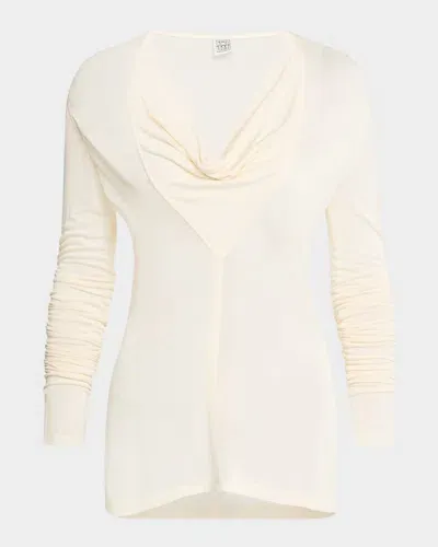 Totême Draped Cowl-neck Long-sleeve Top In Natural