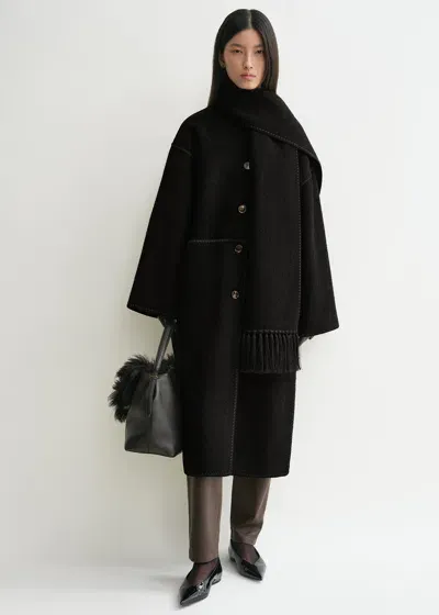 Totême Embroidered Scarf Coat Black