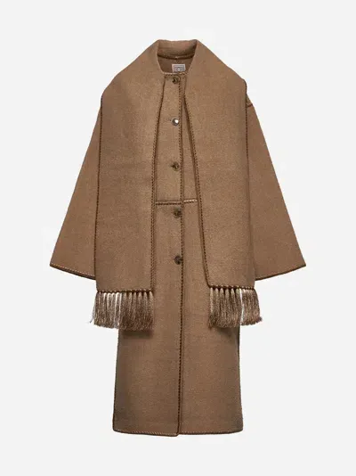 Totême Embroidered Wool-blend Scarf Coat In Marrone