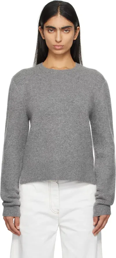 Totême Gray Cropped Crewneck Knit Sweater In Grey Melange 074