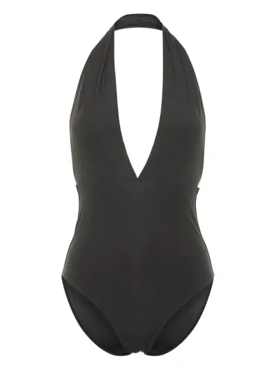 Totême Halterneck Stretch-jersey Swimsuit In Grey