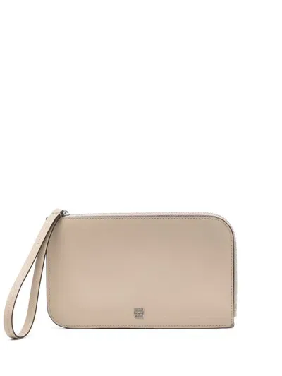 Totême Logo-plaque Leather Clutch Bag In Neutrals