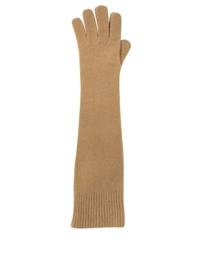 Totême Long Knit Gloves Beige In Brown