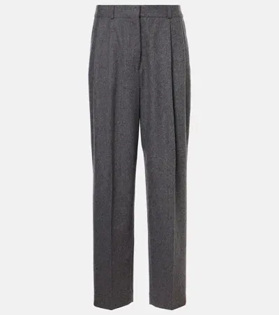 Totême Low-rise Wool-blend Flannel Straight Pants In Grey