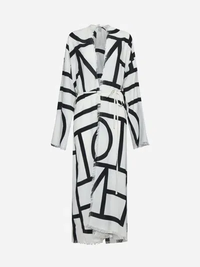 Totême Monogram Cotton Long Wrap Dress In Neutro