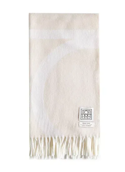 Totême Monogram-intarsia Fringed-edge Scarf In Bone