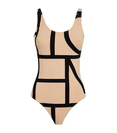 Totême Monogram Print Swimsuit In Beige