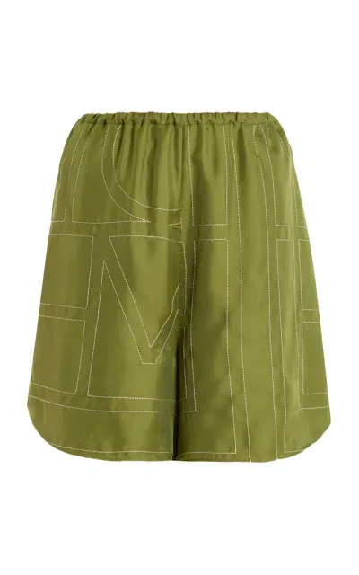 Totême Monogram-printed Silk Pj Shorts In Laurel