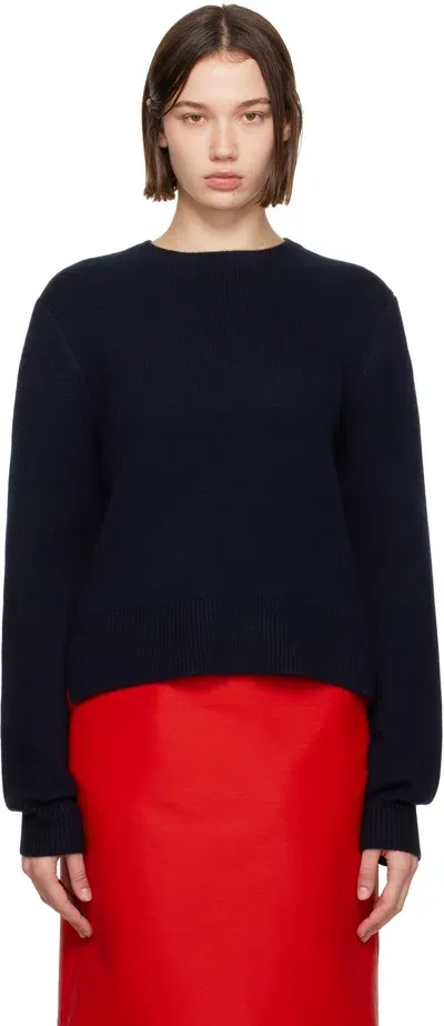 Totême Navy Cropped Crew-neck Knit Sweater In Navy 016