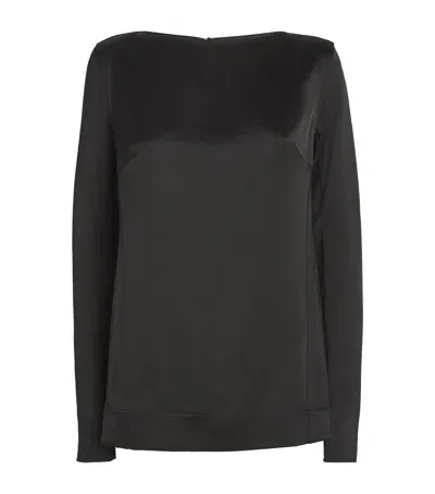 Totême Satin Boat-neck Blouse In Black