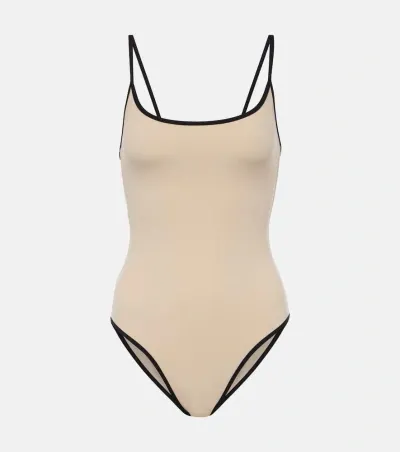 Totême Contrasting-trim Scoop-neck Swimsuit In Beige