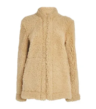 Totême Shearling Cinched Jacket In Beige