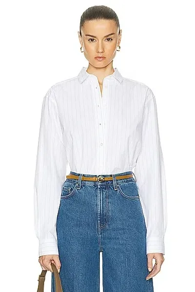 Totême Signature Cotton Shirt In White & Ochre Pinstripe